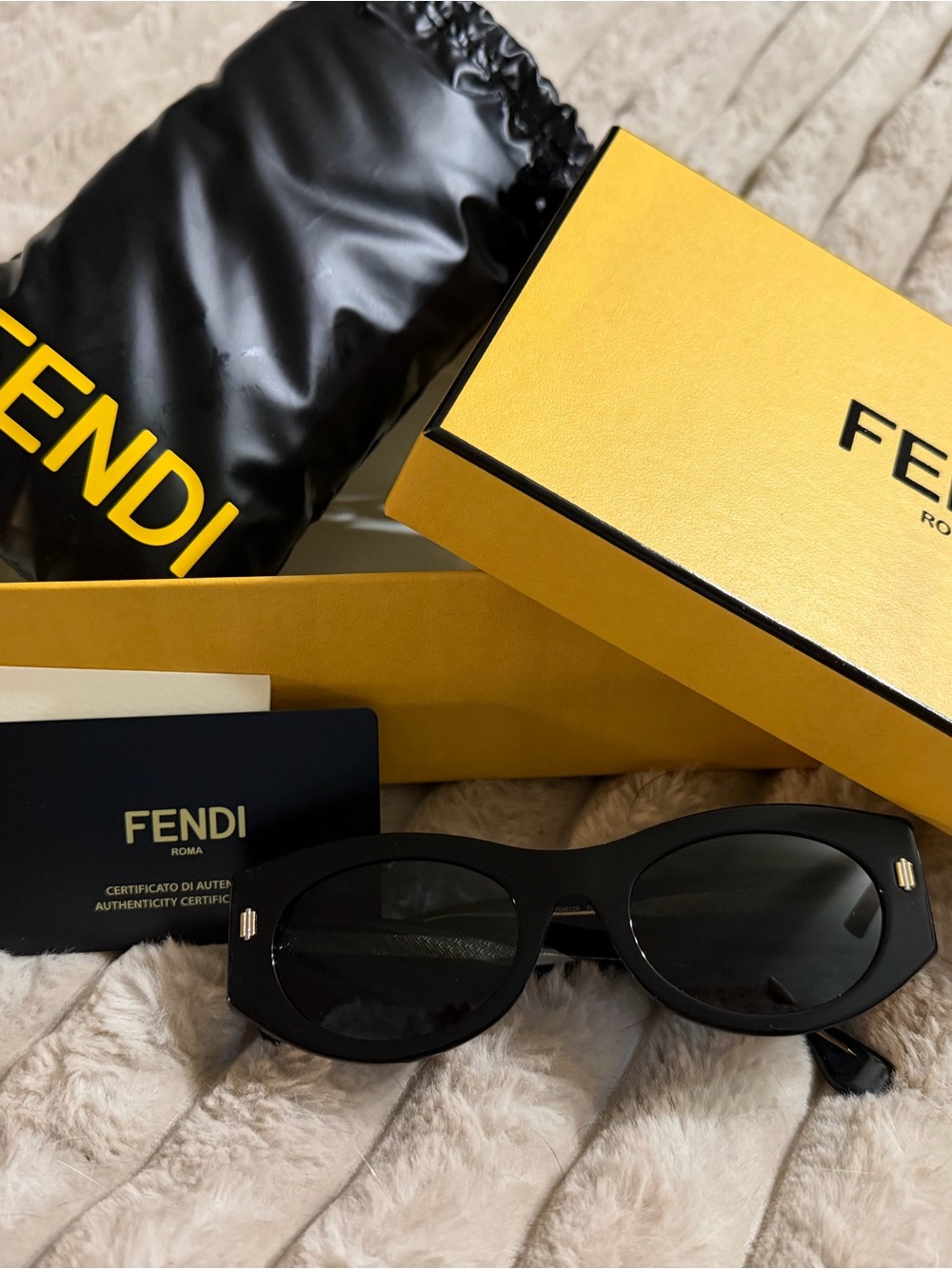 Fendi Black Sunglasses Temple with Gold Logo Accent